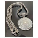 Sterling Silver Necklace w/MOP Rose Pendant
