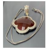 Sterling Silver & 30ct Cornelian Crystal Necklace