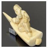 2"L Carved ivory  figure in a boat