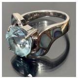Sterling Silver 5ct Topaz & Abalone Ring