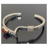 Sterling cuff bracelet with Amber cabochon