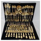 Gold Plated 51 Piece Flatware Set w/Storage Box