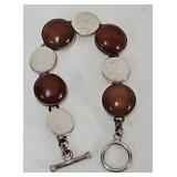 Sterling Silver & Wooden Disc Toggle Bracelet