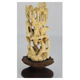 Antique Carved Ivory Sculpture on Wood Base