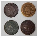 1866, 1869, 1870 & 1880 Indian Head Cents
