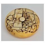 Netsuke- Antique carved ivory button, signed