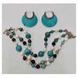 Sterling Silver & Turquoise Bracelet & Earrings