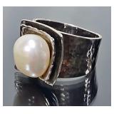 Silpada Hammered Sterling & Pearl Ring