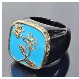 14KT Gold, Black Jade & Turquoise Ring
