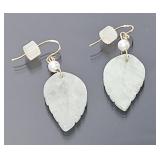 14KT Gold, Pearl & Jade Leaf Earrings