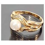 14k gold diamond and pearl ring (3.4 gtw)