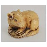 Netsuke- Carved material, Rat, signed