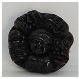 Netsuke-Antique carved wood button with many faces
