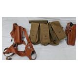 Gun - (2) Leather Handgun Holsters & Ammo Pouch