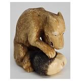 Netsuke- Antique carved ivory wolf