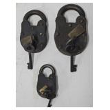 (3) Cast Iron Padlocks w/Keys