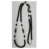 36" Onyx, crystal & cloisonne beaded necklace