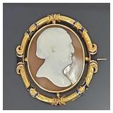 Antique 14kt gold & enamel Shell Cameo Brooch
