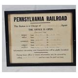 c1960 Pennsylvania Railroad Office Hours Sign