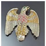 Rhinestone & Faux Pearl Eagle Pendant/Brooch