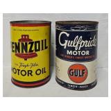 (2) Vintage Automotive 5 Qt Tin Litho Oil Cans