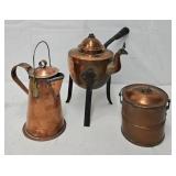 Tinned Copper Coffee Pot, Tea Kettle & "5 Pot