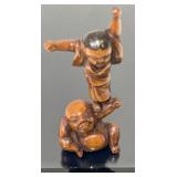 Carved boxwood of figures cheering (2 3/4"H)