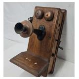 Antique Kellogg Hand Crank Oak Wall Phone