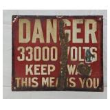1930s/40s Danger 33000 Volts Porcelain Sign