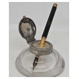Antique Glass Inkwell & Gold Filled Dip Pen
