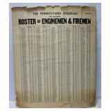 c1950 PPR Roster of Enginemen & Firemen Poster