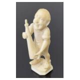 Antique carved ivory 1 3/4"H figure with horn