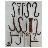 Lot (15) Asst Hand Forged Iron Hooks
