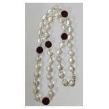 30" Etched Crystal bead and cinnabar necklace