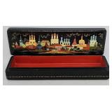Hand Painted Russian Black Lacquer Box.
