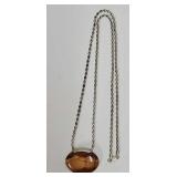 Sterling beaded chain with polished agate pendant