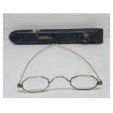 14k gold Octagonal spectacles in leather case