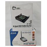 D-Link DP311P Wireless Print Server & SIIG Bay Hub