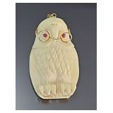 Antique 14KT Gold & Ivory Owl Pendant