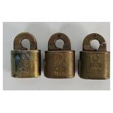 (3) Railroad US Registered Mail Bag Brass Padlocks