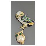 (2) Rhinestone Owl Brooches