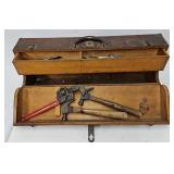 Antique Brass Bound Wooden Tool Box w/Tools