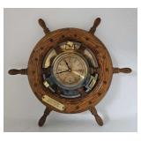 Oak & Brass Quartz Ships Wheel Clock