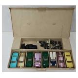 Case wi/9 Cigar Box Cars and Slot Car Parts