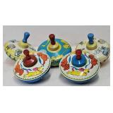 (5) Vintage Ohio Art Tin Litho Toy Tops