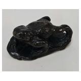 Netsuke, toad on leaf, carved stone