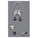 Sterling Silver & Amethyst Necklace & Earrings