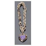 Sterling Silver & Amethyst Heart  Bracelet