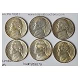 (6) AU/UNC Silver War Nickels: