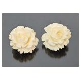 Antique Carved ivory floral earrings